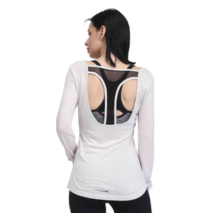 Camisas de yoga de yoga de espalda de manga larga blanca para mujeres 